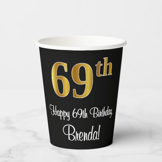 69th誕生日-エレガント豪華なフェイク金ゴールドルック# 紙コップ (裏面)