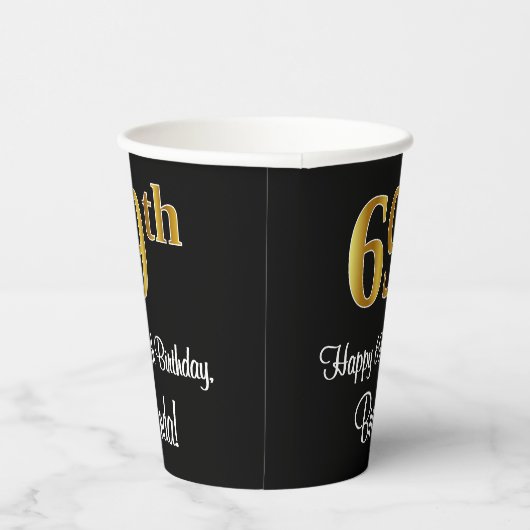 69th誕生日-エレガント豪華なフェイク金ゴールドルック# 紙コップ (右)