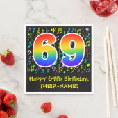 69th誕生日-カラフル音楽シンボル, Rainbow 69 スタンダードランチョンナプキン (インサイチュ)