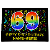 69th誕生日-カラフル音楽シンボル， Rainbow 69 ラージペーパーバッグ (正面)