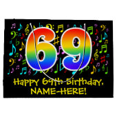 69th誕生日-カラフル音楽シンボル， Rainbow 69 ラージペーパーバッグ (裏面)