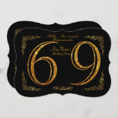 69th,誕生日パーティー69th,素晴らしギャツビー,ブラック&金ゴールド 招待状 (正面/裏面)