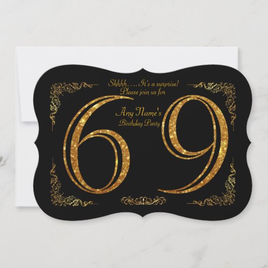 69th,誕生日パーティー69th,素晴らしギャツビー,ブラック&金ゴールド 招待状 (正面)