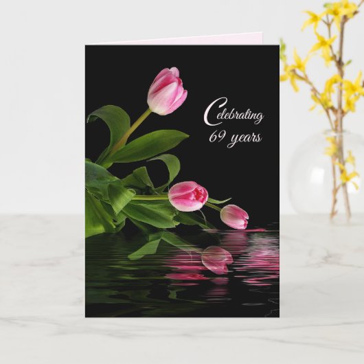 69th Anniversary Pink Tulips In Water カード (黄色い花)