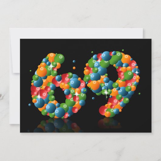 69th Birthdayパーティー、バブルとボール 招待状 (正面)