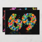 69th Birthdayパーティー、バブルとボール 招待状 (正面/裏面)