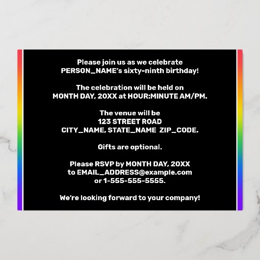 69th Birthday Party —おもしろいカラフル、Stars Pattern 箔招待状 (裏面)