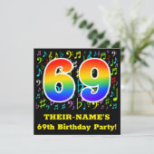 69th Birthday Party:おもしろいミュージックシンボルRainbow 69 招待状 (スタンド正面)