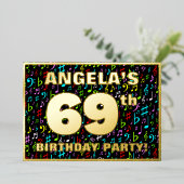 69th Birthday Party —おもしろい、音楽カラフル記号 箔招待状 (立ち正面)