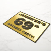 69th Birthday Party — はっきりしたWood Grainフェイク文字 箔招待状 (回転した状態)