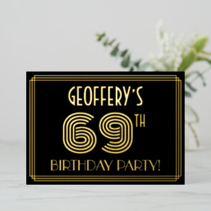 69th Birthday Party —アールデコスタイル「69」 +名前 箔招待状
