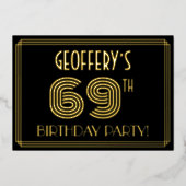 69th Birthday Party —アールデコスタイル「69」 +名前 箔招待状 (正面)