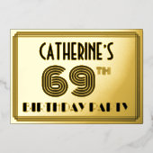 69th Birthday Party —アールデコスタイル「69」 & Name 箔招待状 (正面)