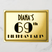 69th Birthday Party —アールデコルック「69」 +名前 箔招待状 (正面)