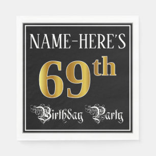 69th Birthday Party – スクリプファンシート、フェイク金ゴールド・ルック スタンダードランチョンナプキン
