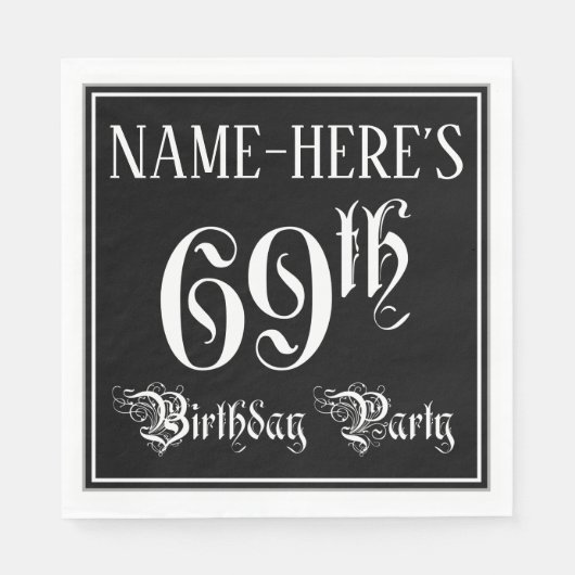69th Birthday Party – スクリプファンシート+名前をカスタムする スタンダードランチョンナプキン (正面)