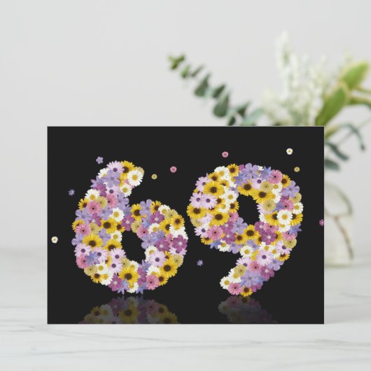 69th Birthday party，花の文字 招待状 (スタンド正面)