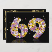 69th Birthday party,花の文字 招待状 (正面/裏面)