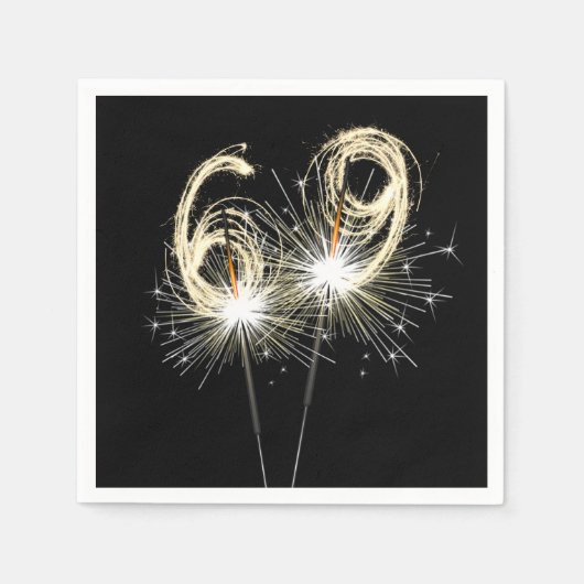 69th Birthday Party Sparklers on Black   スタンダードカクテルナプキン (正面)