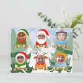 6 (または5 + Dog)の家族のクリスマスアイコン写真 シーズンカード (スタンド正面)