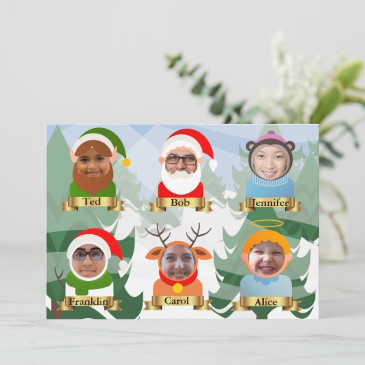 6 (または5 + Dog)の家族のクリスマスアイコン写真 シーズンカード (スタンド正面)