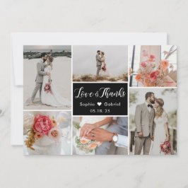 6 エレガントフォトコラージュ白黒結婚ズ サンキューカード