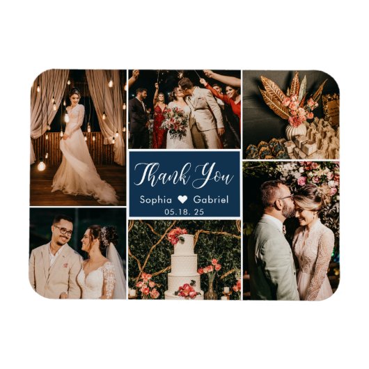 6 スタイリッシュPhoto Collageの結婚Thank You Magnet マグネット (横)