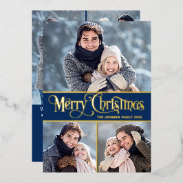 6 フォト シンプル エレガント スパークル クリスマス ゴールド 箔シーズンカード