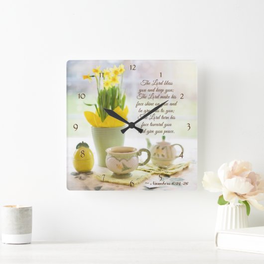 6:24-26賛美聖書の聖句を数える主よ スクエア壁時計 (ホーム)