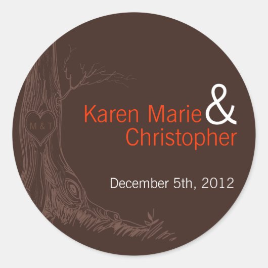 6 - 3"お気に入りシール秋ツリーイニシャル彫刻 ラウンドシール (正面)