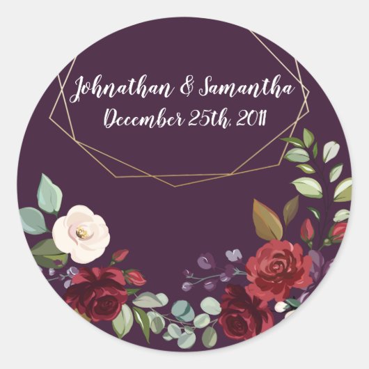 6 - 3"お気に入りステッカー梅パープルバラ金ゴールドGeom ラウンドシール (正面)