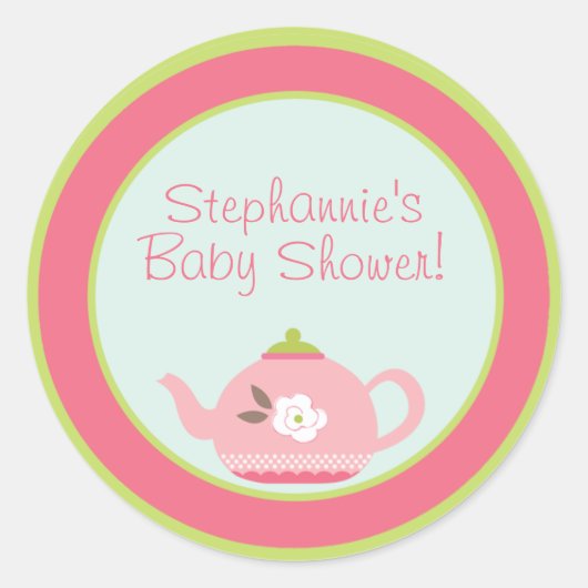 6 - 3"お気に入りステッカー茶パーティーピンクパステル ラウンドシール (正面)