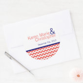 6 - 3"お気に入りステッカーCoral Navy Blue Chevron名 ラウンドシール (封筒)