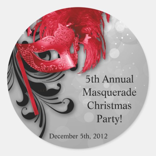 6 - 3"シルバーマスカレードに赤いステッカーをお気に入り ラウンドシール (正面)