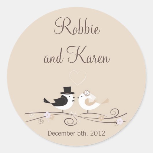 6 - 3"スティッカーの鳥結婚新郎新婦に好意 ラウンドシール (正面)