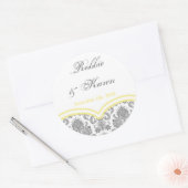 6 - 3"スティッカーグレー黄色のグレーのダマスクレース ラウンドシール (封筒)