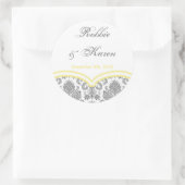 6 - 3"スティッカーグレー黄色のグレーのダマスクレース ラウンドシール (バッグ)