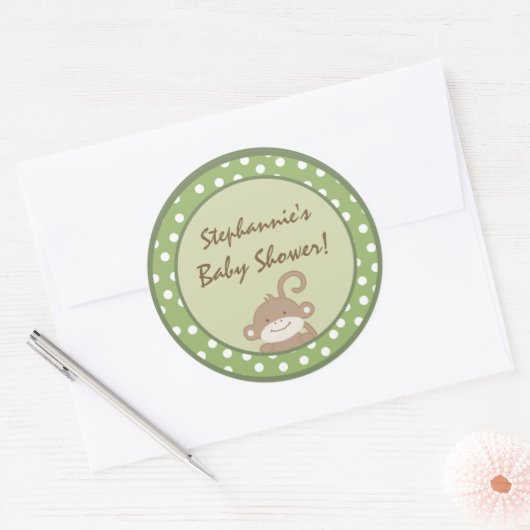 6 - 3"スティッカーサファリジャングルモンキーグリーン ラウンドシール (封筒)