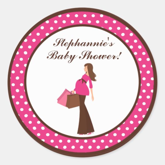 6 - 3"スティッカーピンクのお母さんモダン水玉模様 ラウンドシール (正面)