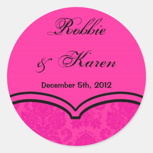 6 - 3"スティッカーホットピンクブラックダマスクレース ラウンドシール (正面)