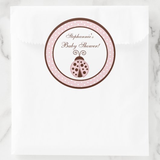 6 - 3"スティッカー付きピンクレディバグ ラウンドシール (バッグ)