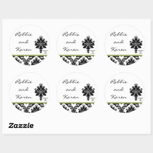 6 - 3"スティッカー付きブラックグリーンダマスクレース ラウンドシール (シート)