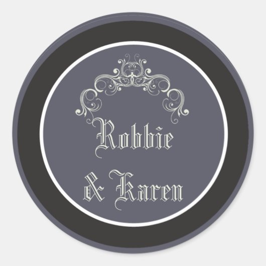 6 - 3"スティッカー付きブラックタイ情事グレーエレガン ラウンドシール (正面)