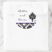 6 - 3"スティッカー付きブラックパープルダマスクレース ラウンドシール (バッグ)