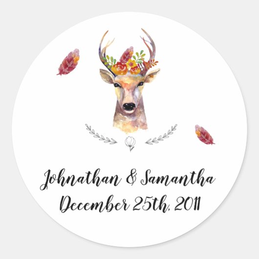 6 - 3"スティッカー好き鹿バック頭Brownin ラウンドシール (正面)
