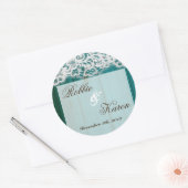 6 - 3"スティッカー気を散らしたティール(緑がかった色)ウッドレース ラウンドシール (封筒)