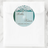 6 - 3"スティッカー気を散らしたティール(緑がかった色)ウッドレース ラウンドシール (バッグ)