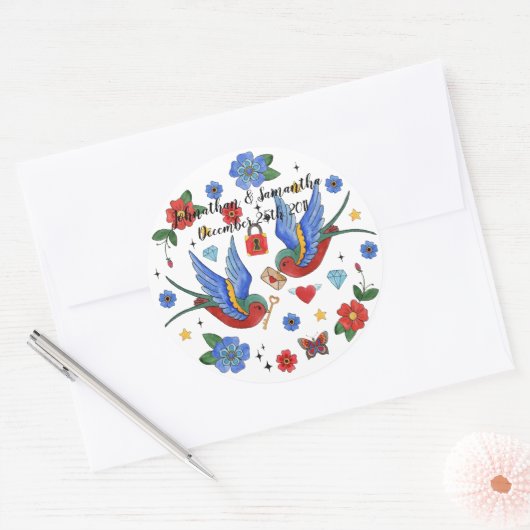 6 - 3"バードタトゥースパー伝統的のスティッカーに賛成 ラウンドシール (封筒)