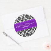 6 - 3"ブラックダマスクとパープルのフェイスステッカー ラウンドシール (封筒)