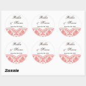 6 - 3"好意のステッカーの珊瑚のピンクの白いダマスク織のレース ラウンドシール (シート)